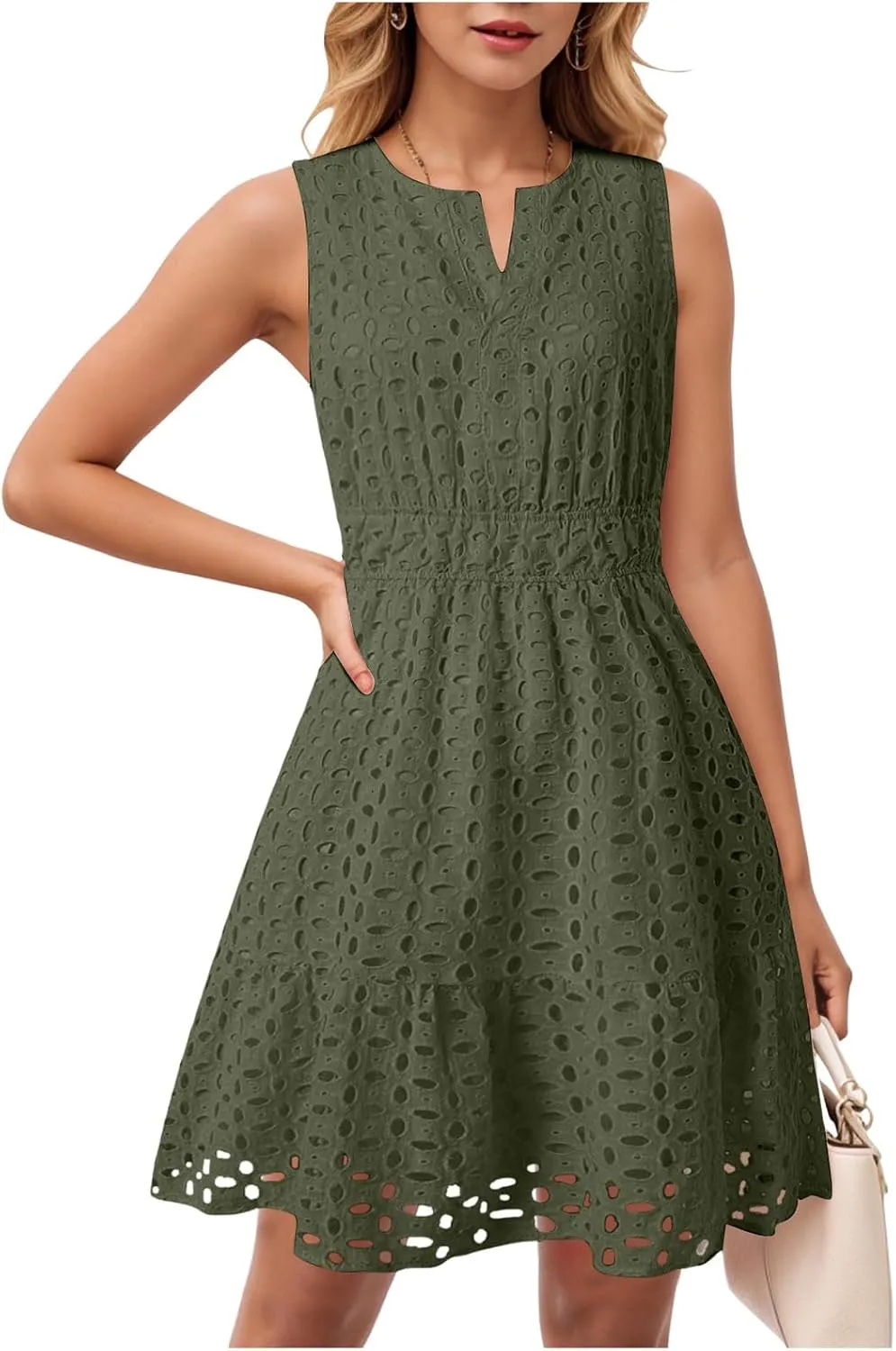 Womens Boho Summer Dresses 2025 Resort V Neck Short Sleeve Hollow Out Lace Ruffle Casual Beach Mini Vacation Dress