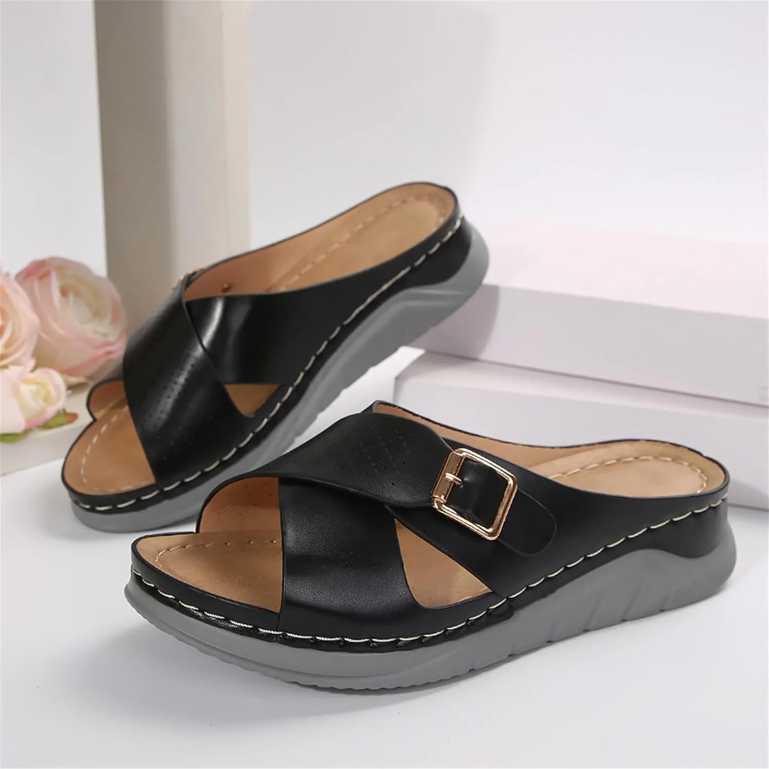 Women's Casual Summer Hollow Out Platform Wedge Sandals Slip On Orthopedic Sandals Walking Shoes