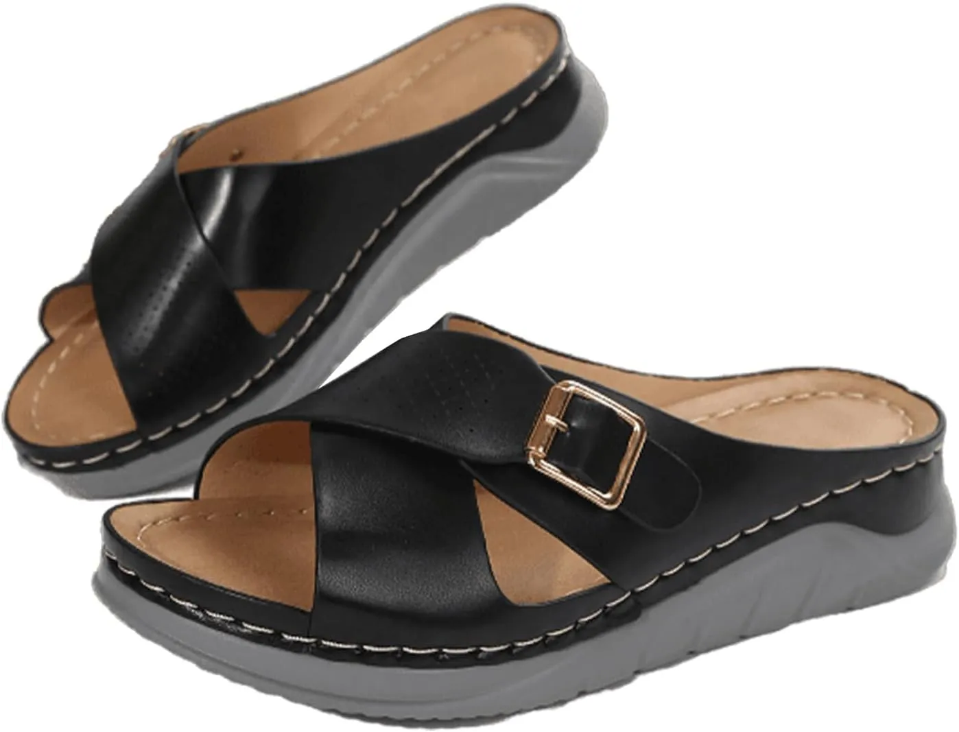 Women's Casual Summer Hollow Out Platform Wedge Sandals Slip On Orthopedic Sandals Walking Shoes