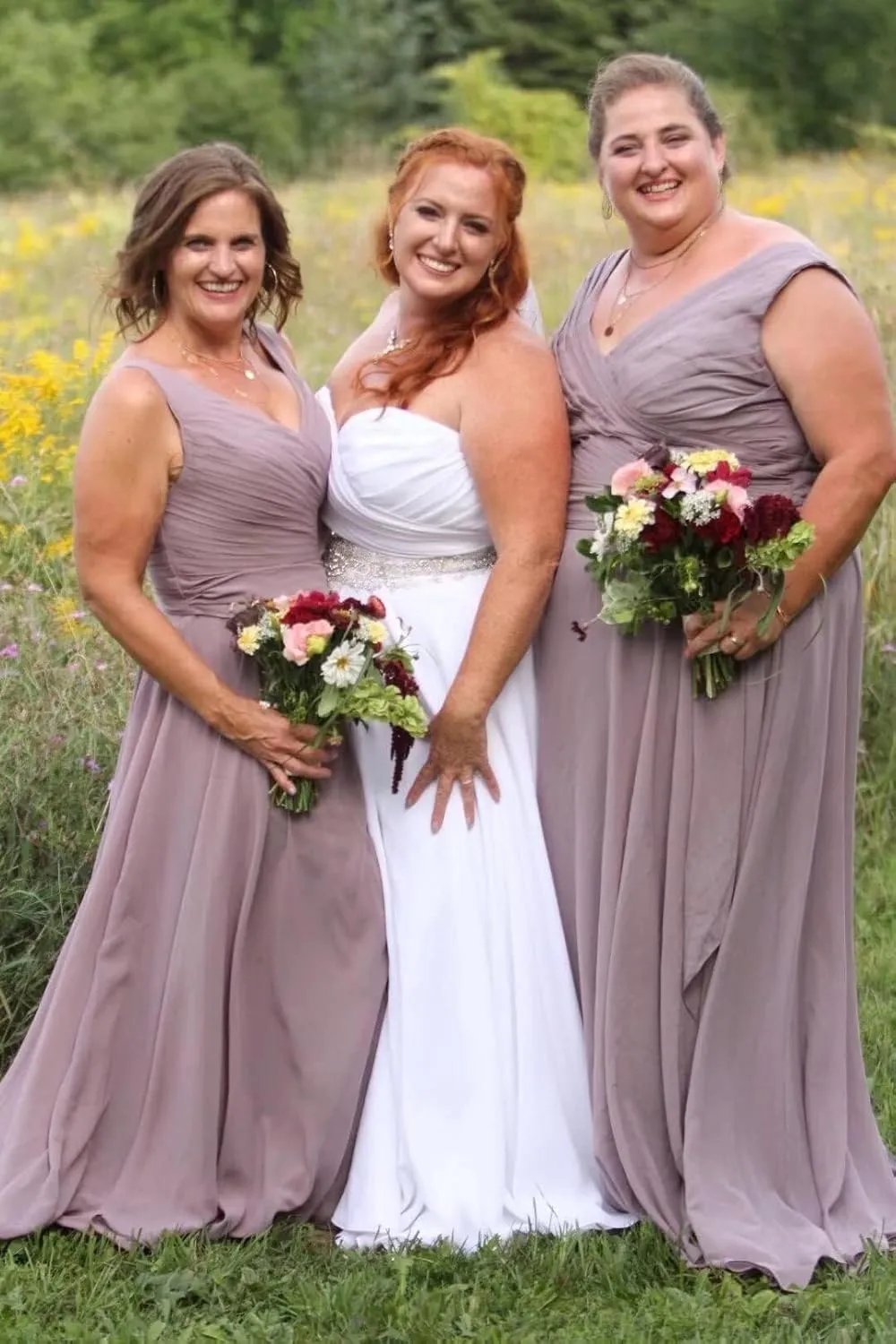 Women's Chiffon Bridesmaid Dresses Long A Line Formal Evening Gown with Pockets MK28