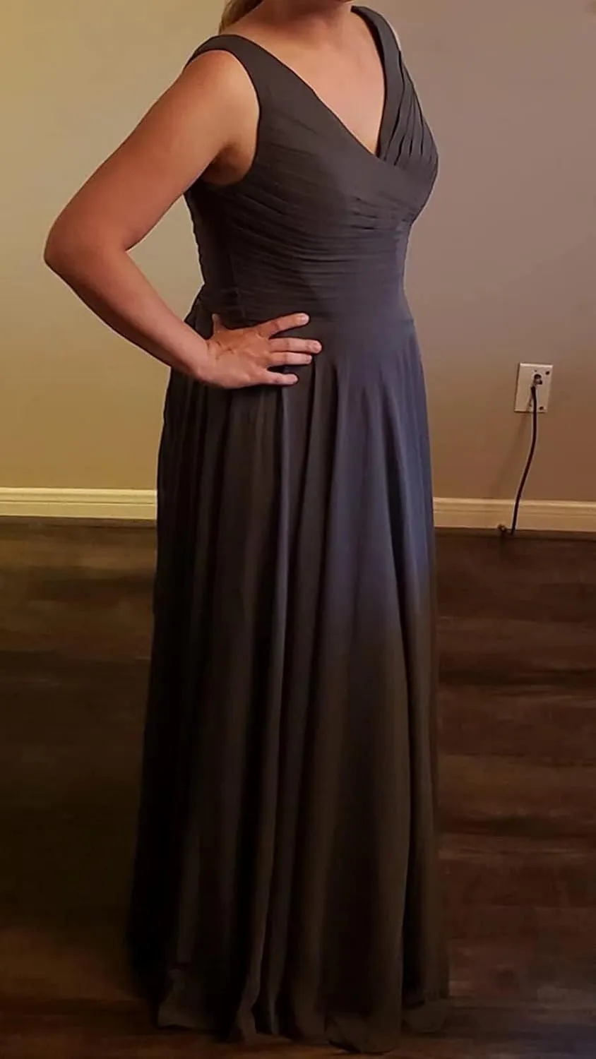 Women's Chiffon Bridesmaid Dresses Long A Line Formal Evening Gown with Pockets MK28