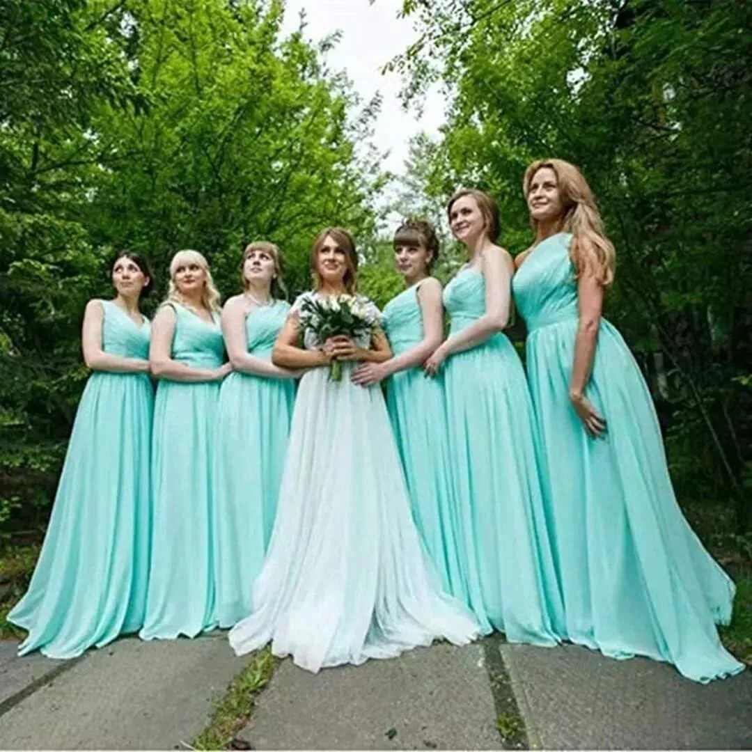 Women's Chiffon Bridesmaid Dresses Long A Line Formal Evening Gown with Pockets MK28