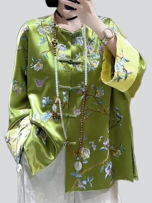 Women's Chinese Style Knot Button Floral Embroideried Jacket
