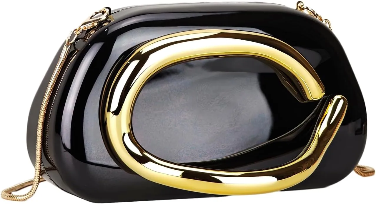 Women's Clutch Purses Evening Handbags Y2K Metal Handle Purse Crossbody Bags with Chain Strap