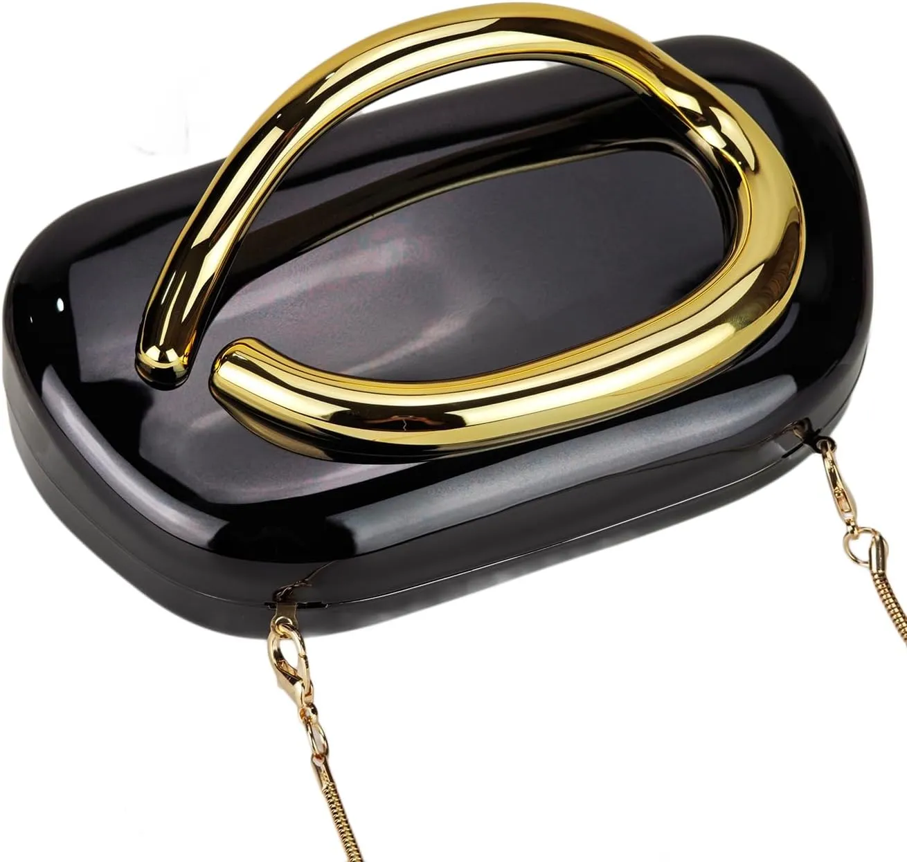 Women's Clutch Purses Evening Handbags Y2K Metal Handle Purse Crossbody Bags with Chain Strap