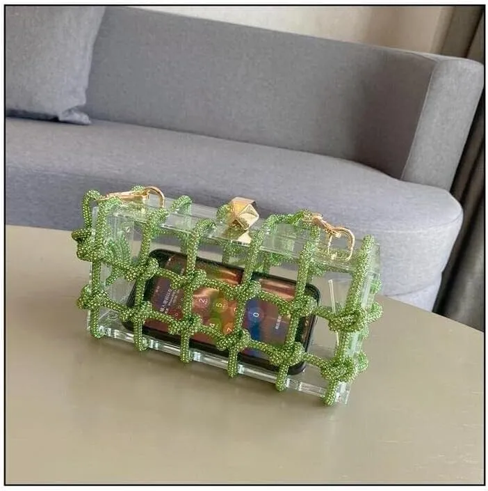 Women's Crossbody Bags Acrylic Evening Clear Shoulder Rhinestone Clutch Purses Drawstring Box Handbag for Party Wedding Prom