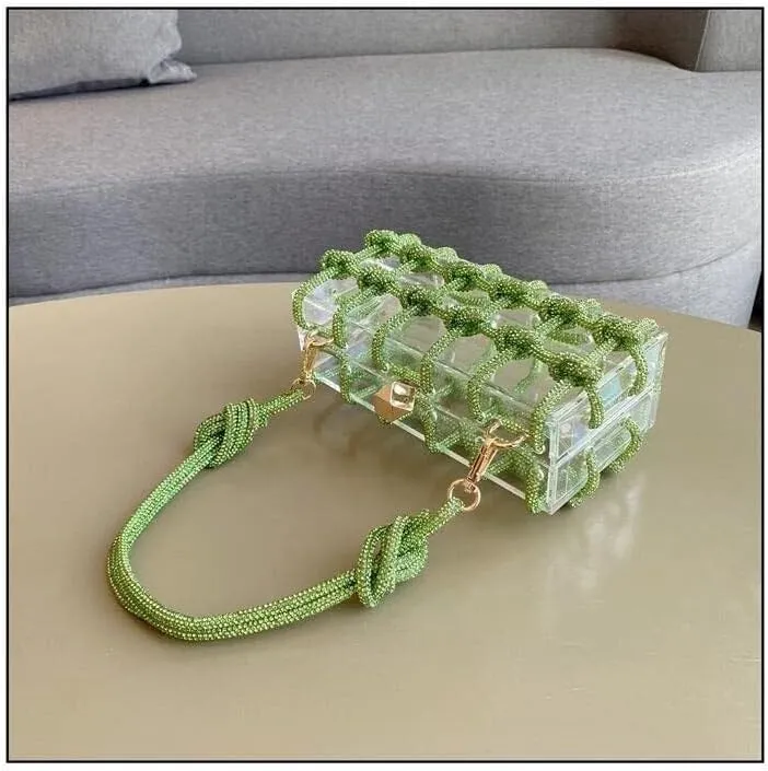 Women's Crossbody Bags Acrylic Evening Clear Shoulder Rhinestone Clutch Purses Drawstring Box Handbag for Party Wedding Prom