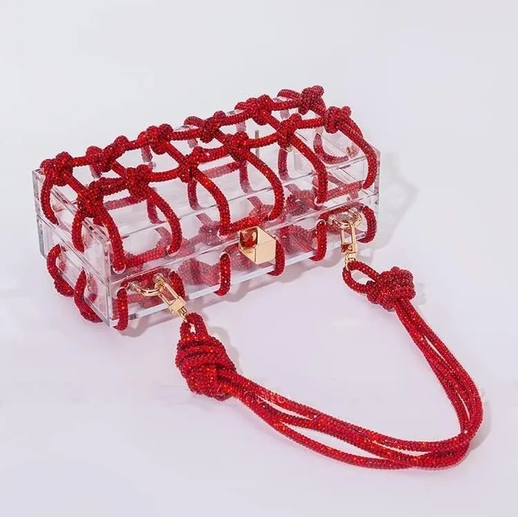 Women's Crossbody Bags Acrylic Evening Clear Shoulder Rhinestone Clutch Purses Drawstring Box Handbag for Party Wedding Prom