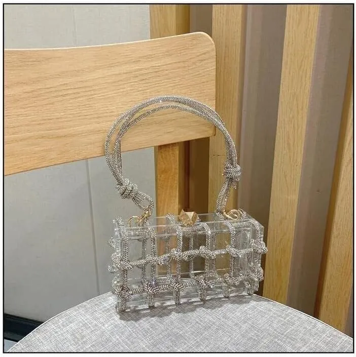Women's Crossbody Bags Acrylic Evening Clear Shoulder Rhinestone Clutch Purses Drawstring Box Handbag for Party Wedding Prom