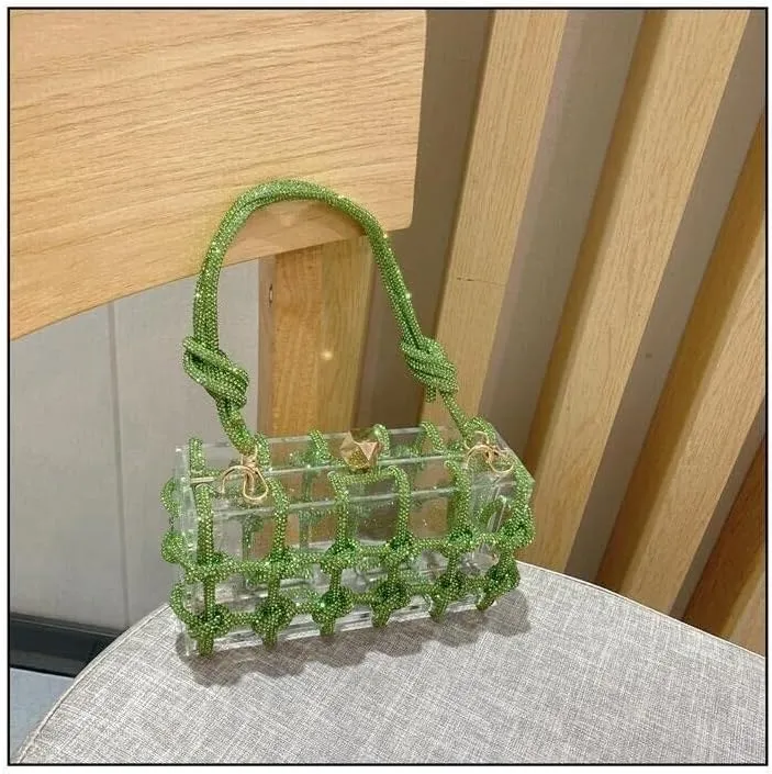 Women's Crossbody Bags Acrylic Evening Clear Shoulder Rhinestone Clutch Purses Drawstring Box Handbag for Party Wedding Prom