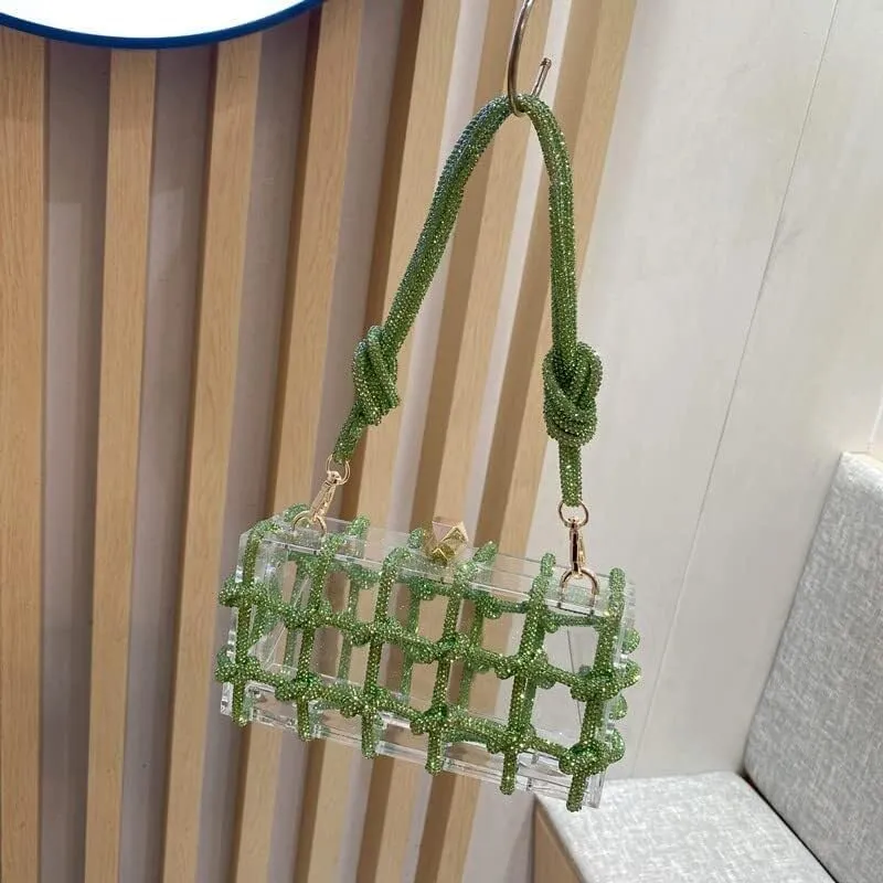 Women's Crossbody Bags Acrylic Evening Clear Shoulder Rhinestone Clutch Purses Drawstring Box Handbag for Party Wedding Prom