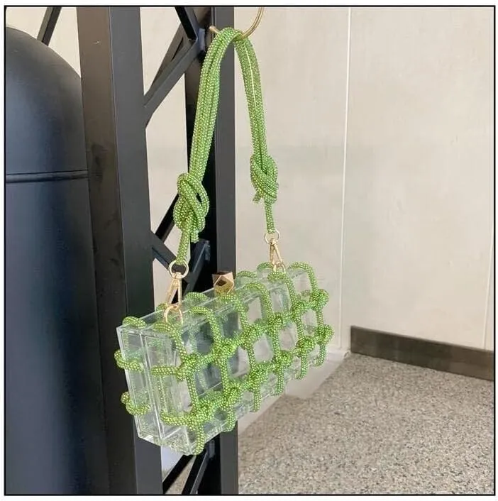 Women's Crossbody Bags Acrylic Evening Clear Shoulder Rhinestone Clutch Purses Drawstring Box Handbag for Party Wedding Prom