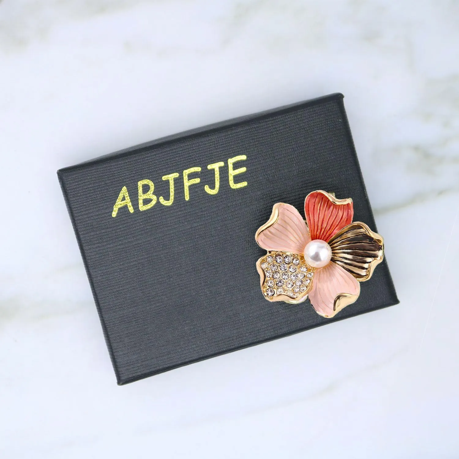 Women's Crystal Pearl Flower Brooches Elegant Enamel Rhinestone Floral Statement Brooch Pins Fashion Jewelry Accessories for Women Gift Gold