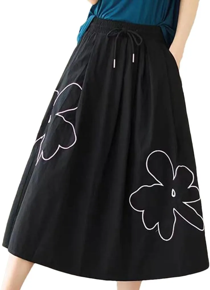 Women's Floral Print Casual A-Line Elastic Waist Midi Skirt