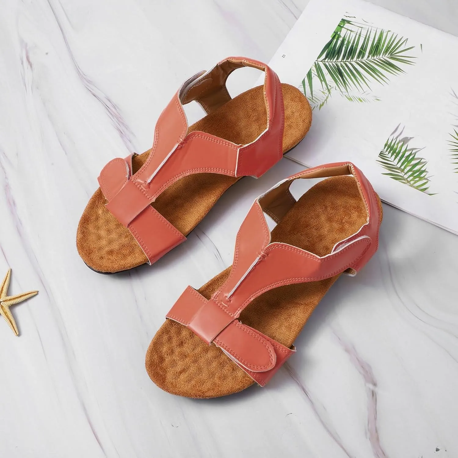 Women's Jess Orthopedic Adjustable Strap Sandals Comfort Memory Foam Fashion Flat Womens Sandals with Arch Support