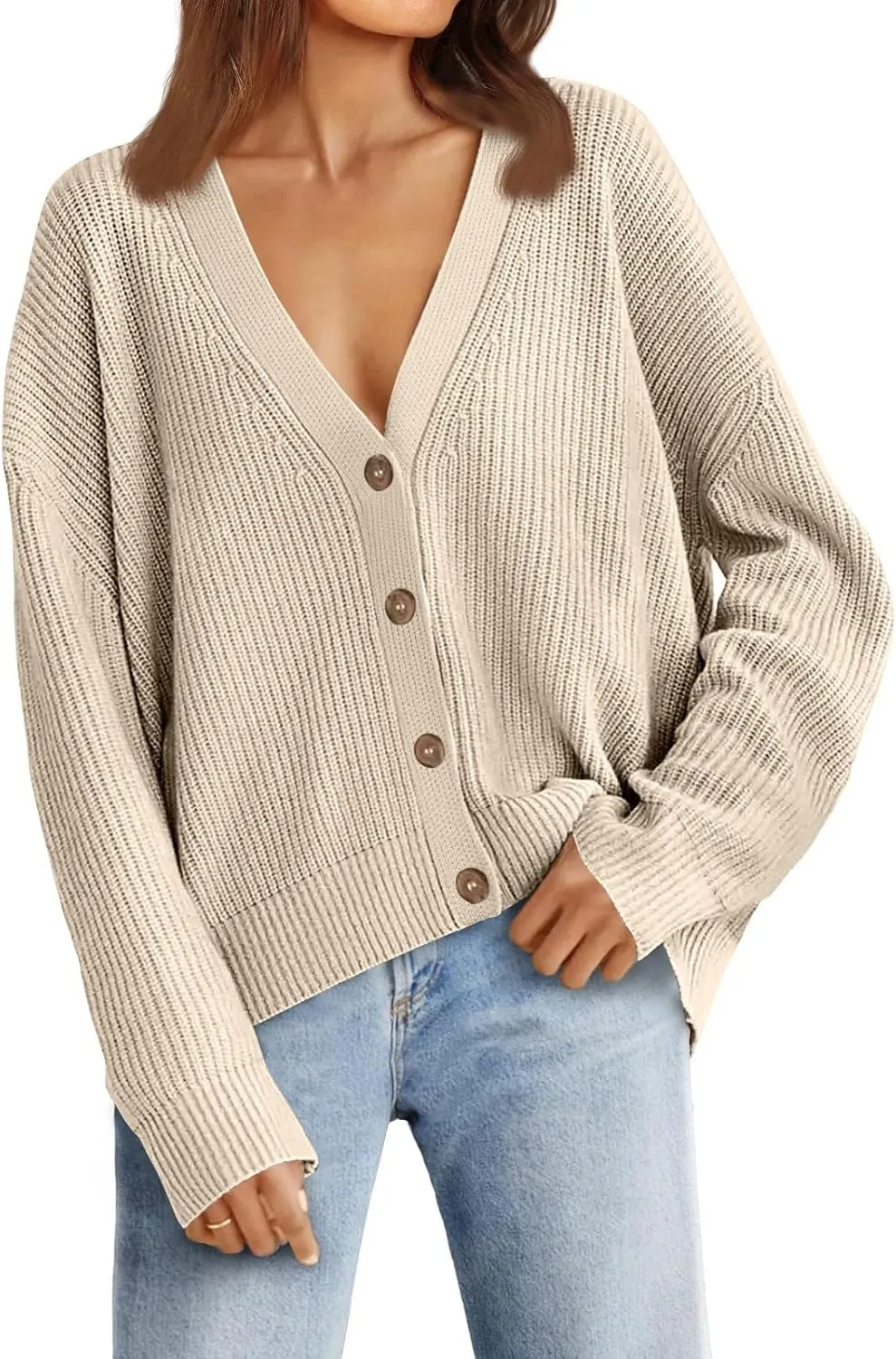 Women's Long Sleeve Knit Sweater Open Front Cardigan Casual Button Down Loose Knit Outerwear Fall Winter Trendy Coat
