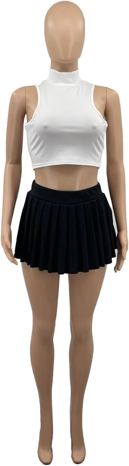 Womens Mini Pleated Skirt Y2k Skater Skirt Girl Sexy A-Line Club School Skirt Skater A-line Pleated Mini Skirt
