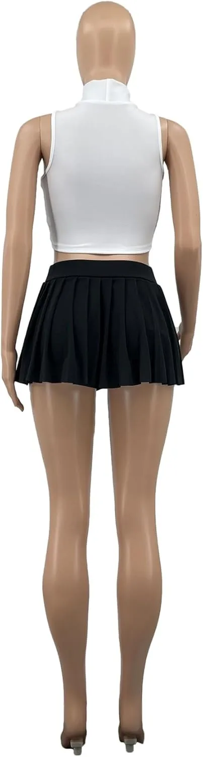 Womens Mini Pleated Skirt Y2k Skater Skirt Girl Sexy A-Line Club School Skirt Skater A-line Pleated Mini Skirt