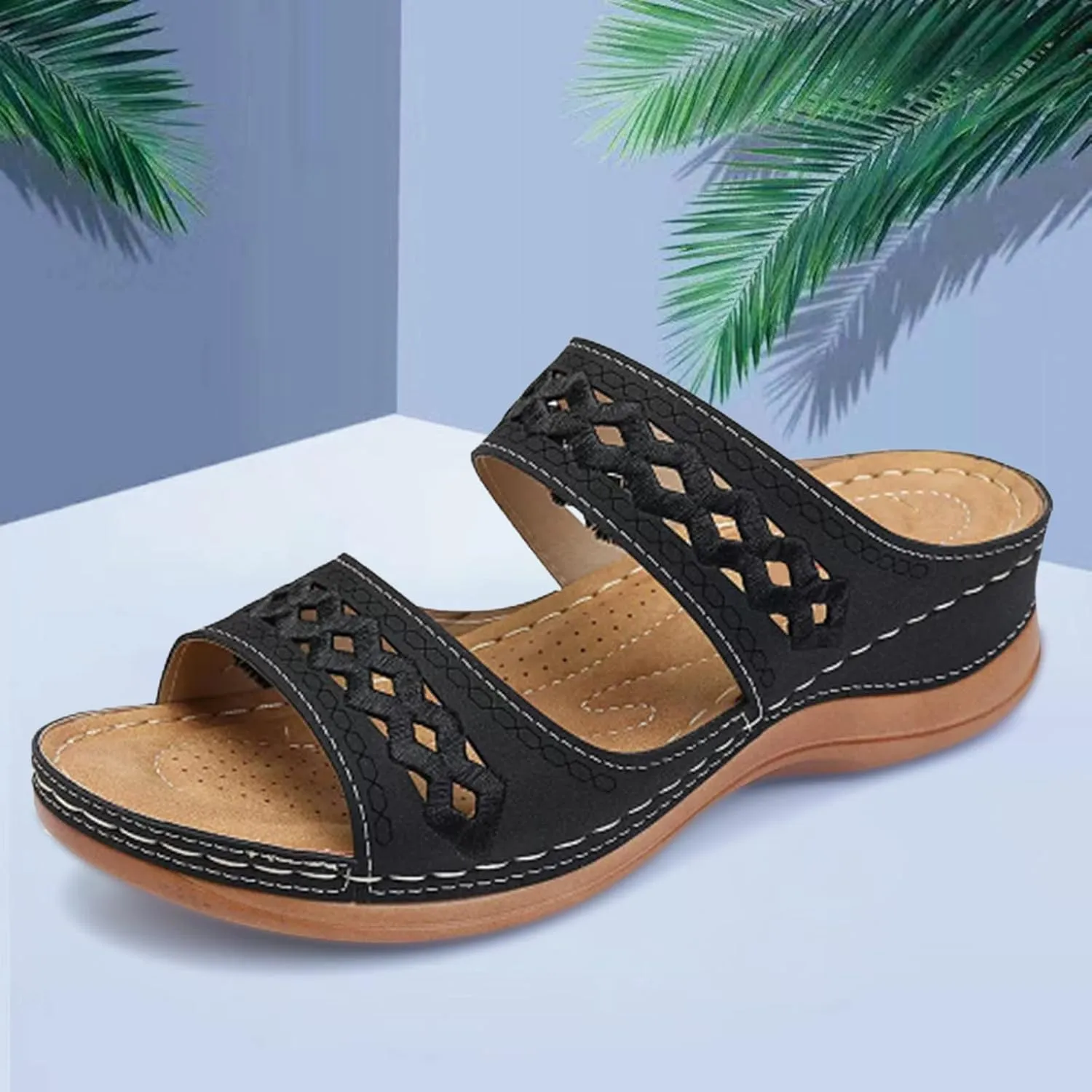 Womens Orthopedic Sandals Wide Width Open Toe Slip On Slides Casual Dressy Summer Beach Walking Platform Sandals