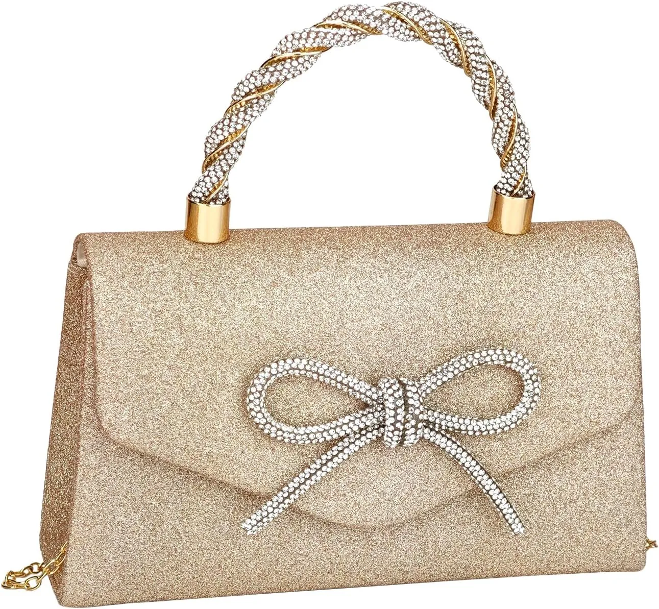 Women's Rhinestone Evening Bag Glitter Clutch Purses Crystal Pearl Party Handbags with Chain
