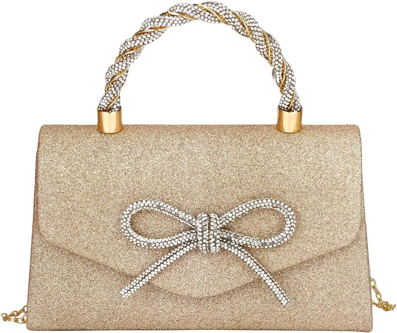Women's Rhinestone Evening Bag Glitter Clutch Purses Crystal Pearl Party Handbags with Chain