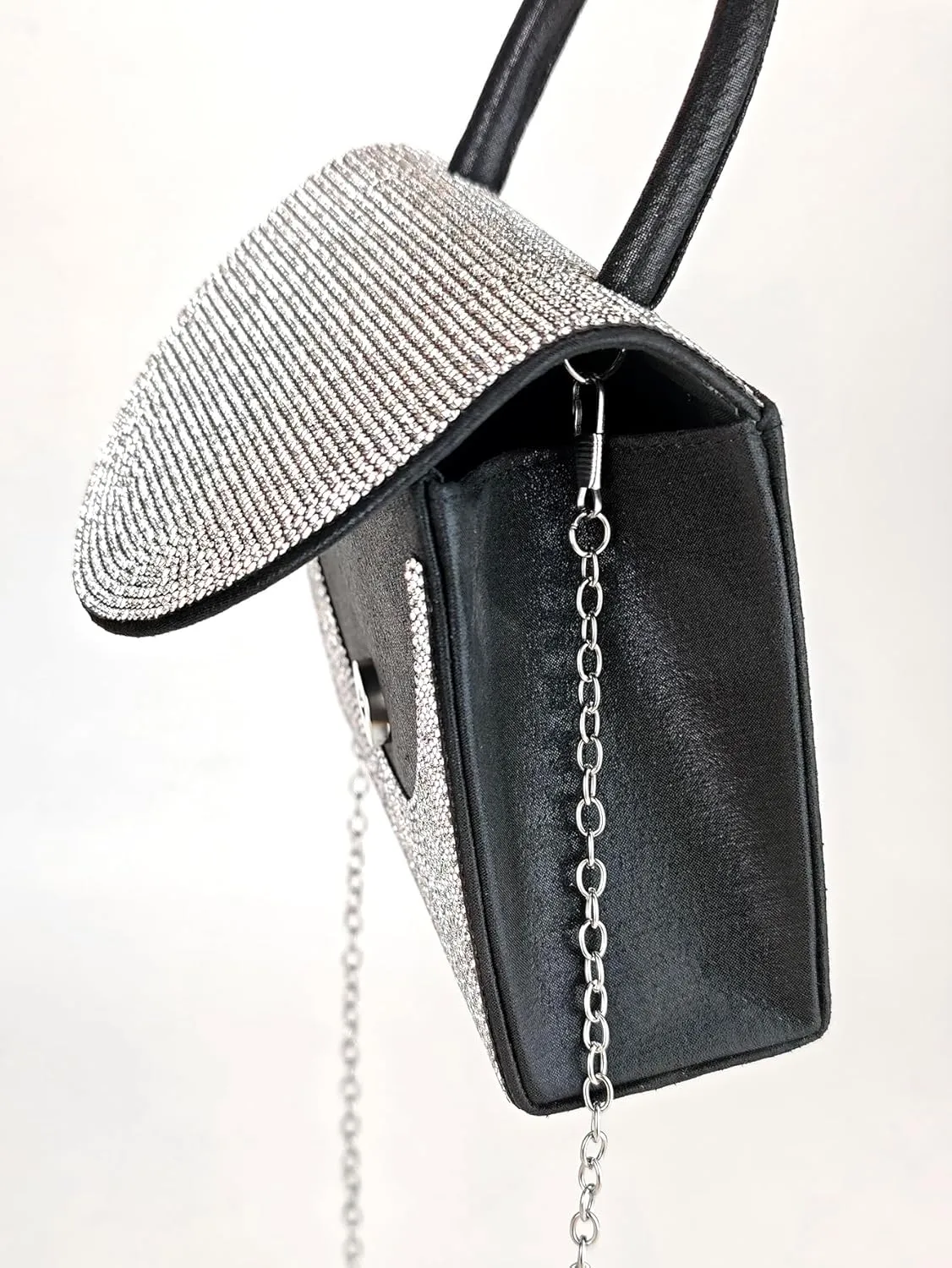 Women's Rhinestone Evening Bag Glitter Clutch Purses Crystal Pearl Party Handbags with Chain