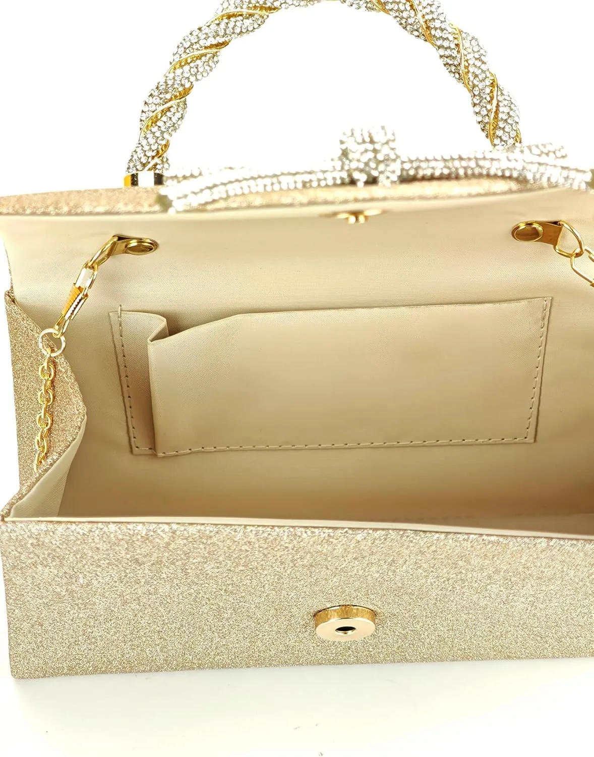 Women's Rhinestone Evening Bag Glitter Clutch Purses Crystal Pearl Party Handbags with Chain