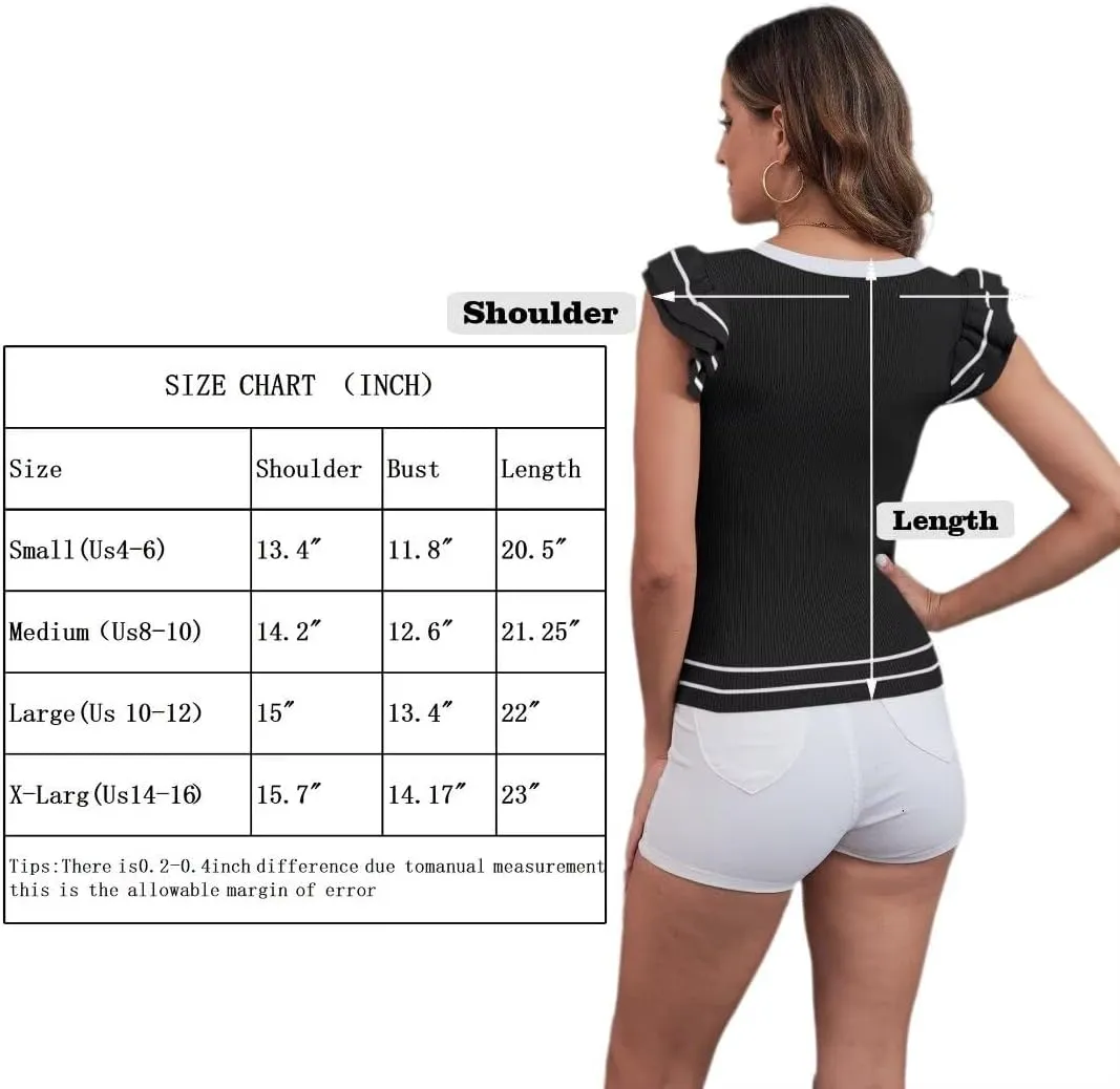 Women's Summer Tank Tops V Neck Ruffle Shirts Ribbed Knit Sweater Sexy Casual Blouse Ladies Fashion Clothes 2025