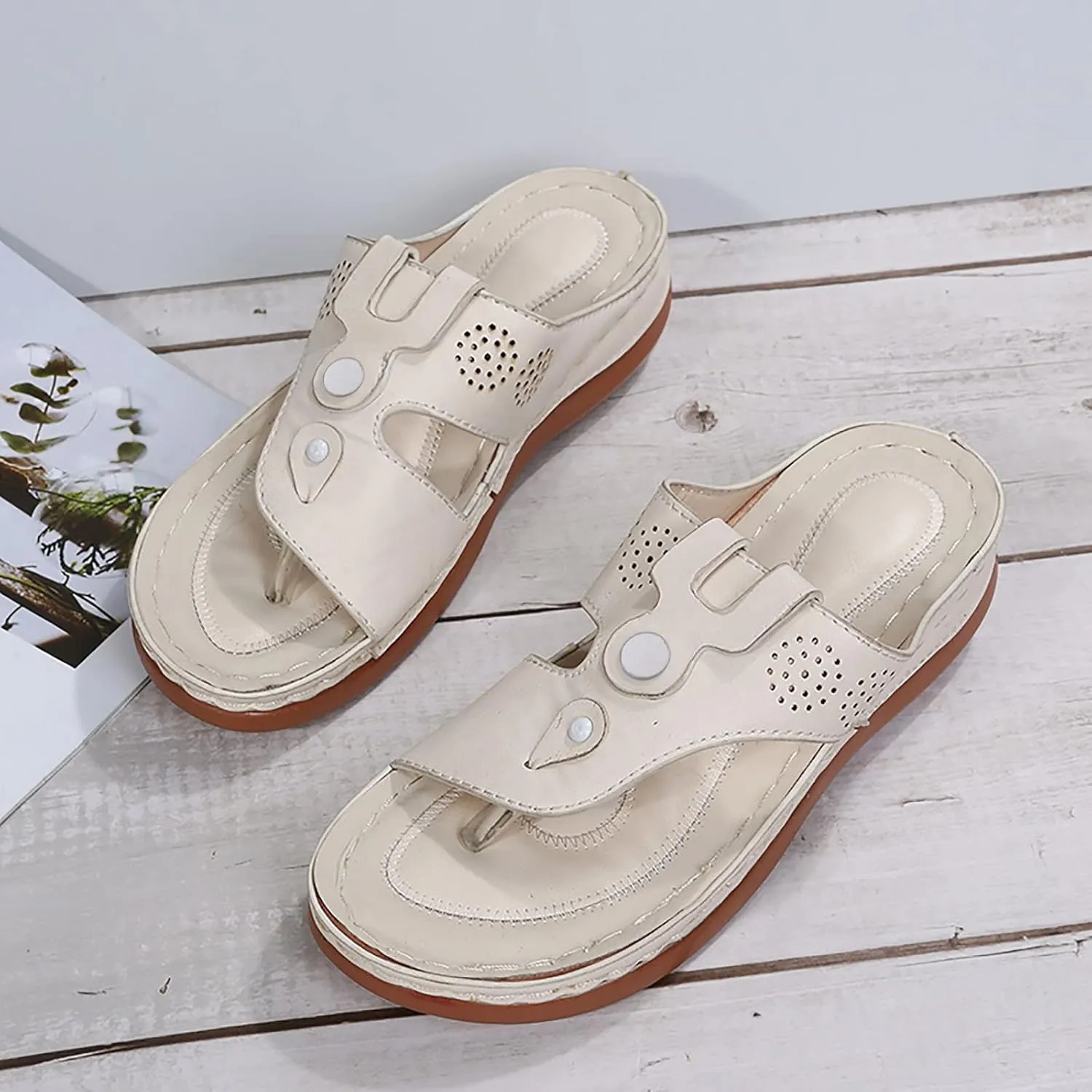 Womens Wedge Flip Flops Arch Support Casual Platform Thong Sandals Slip On Orthopedic Sandal with Cushion Footbed