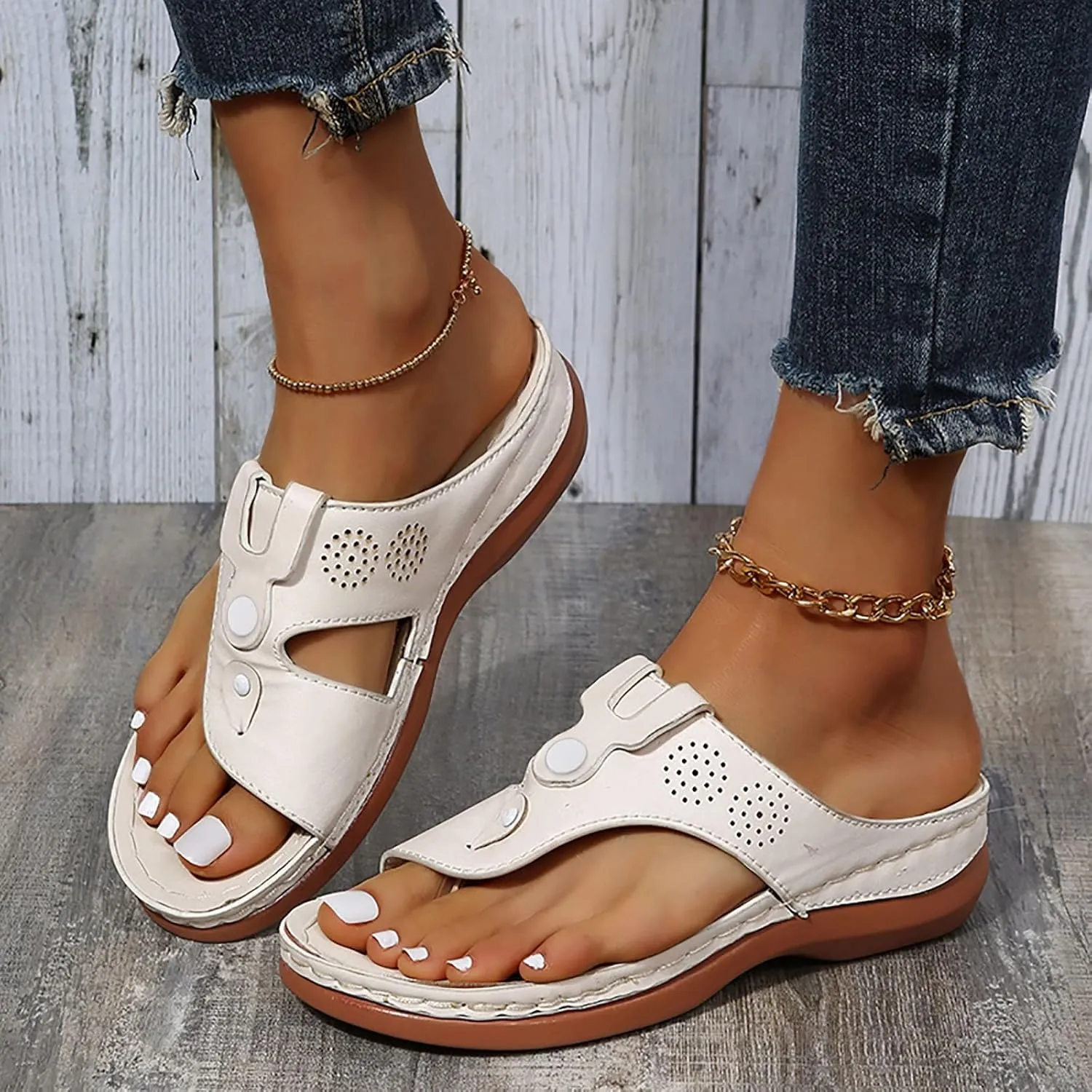 Womens Wedge Flip Flops Arch Support Casual Platform Thong Sandals Slip On Orthopedic Sandal with Cushion Footbed