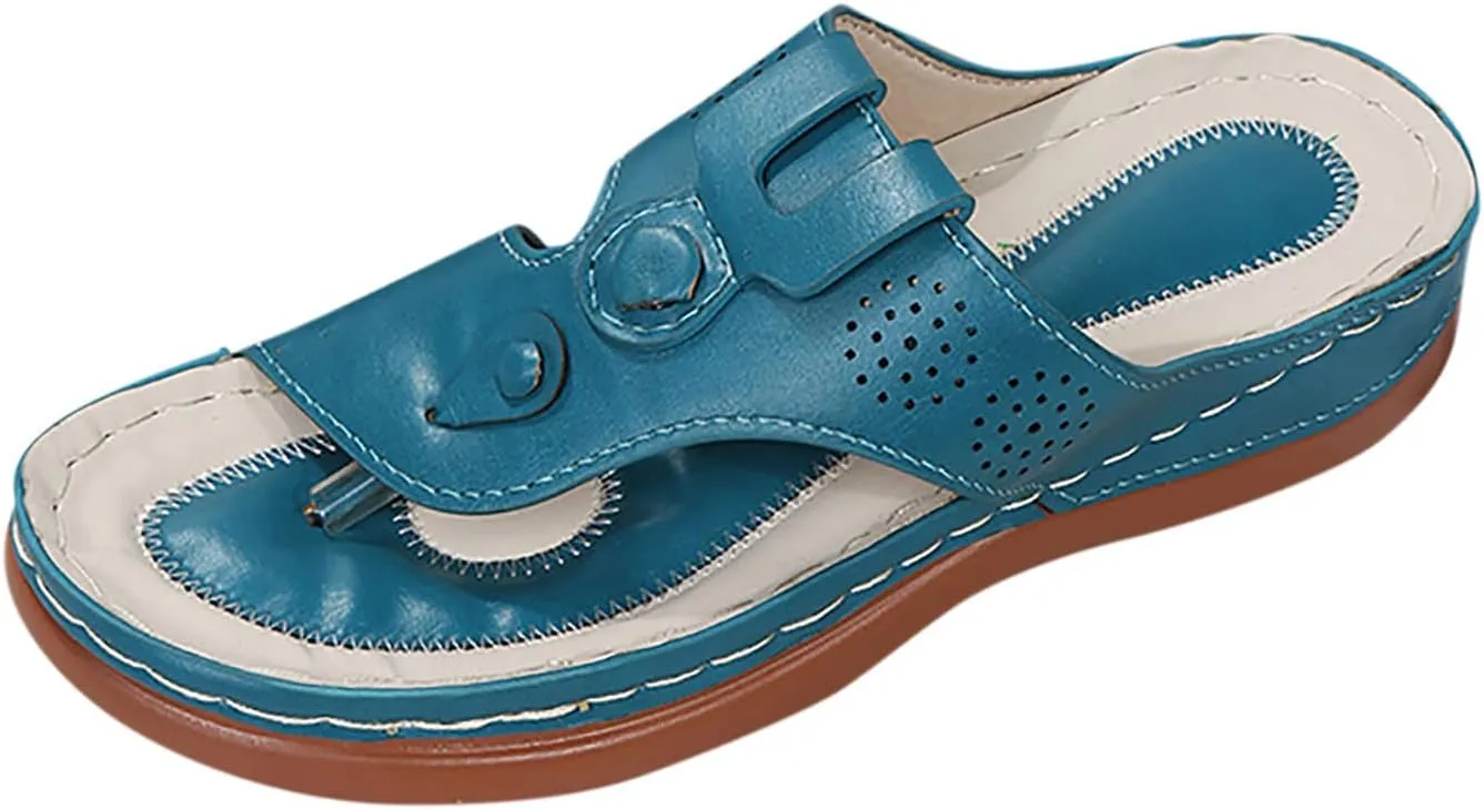 Womens Wedge Flip Flops Arch Support Casual Platform Thong Sandals Slip On Orthopedic Sandal with Cushion Footbed