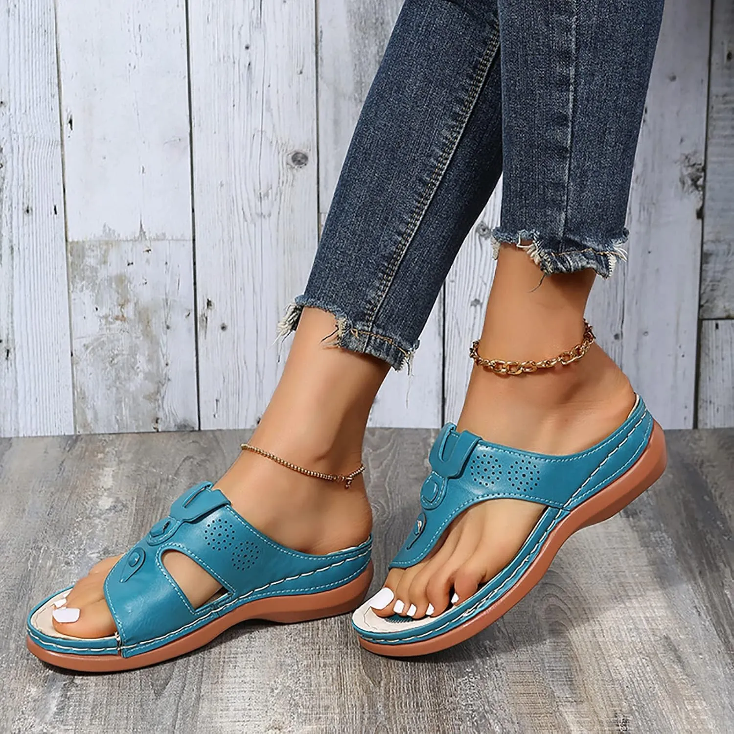 Womens Wedge Flip Flops Arch Support Casual Platform Thong Sandals Slip On Orthopedic Sandal with Cushion Footbed