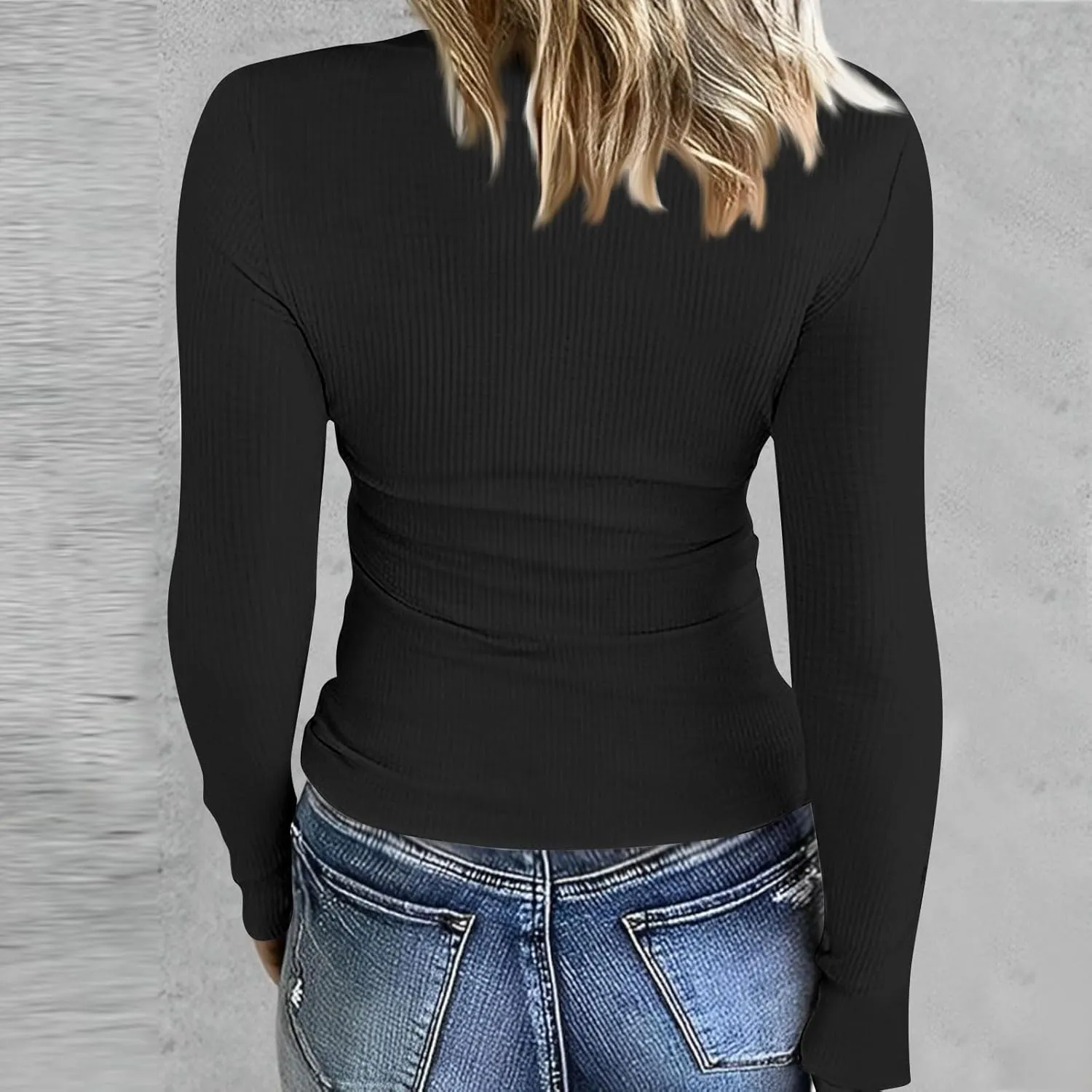 Womne's Ribbed Crew Neck Slim Fitted T Shirts Basic Solid Long Sleeve Layering Tee Tops Stretch Casual Tunic Tops