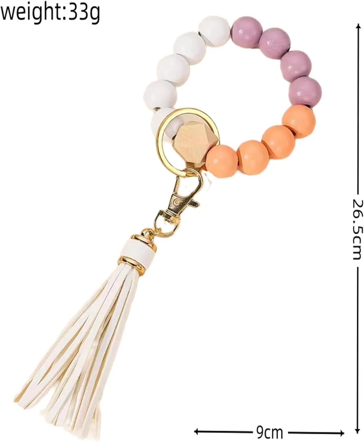 Wood Key Ring Bracelet Portable Car Keychain Holder Wristlet Keychain Wood Women Beaded Bangle Chain
