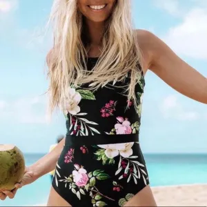 XS-XXL Ebony & Peony lace-up swimsuit - black  one-piece   pink floral peonies berries Spring 2024 pool lake beach resort vacation travel