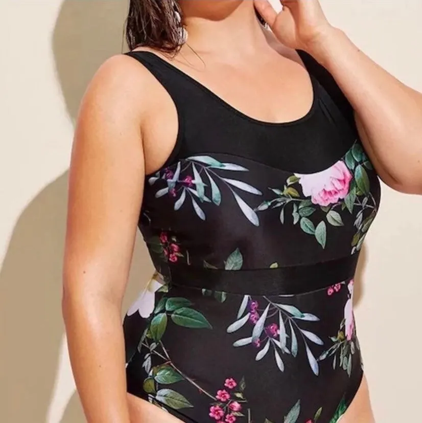 XS-XXL Ebony & Peony lace-up swimsuit - black  one-piece   pink floral peonies berries Spring 2024 pool lake beach resort vacation travel
