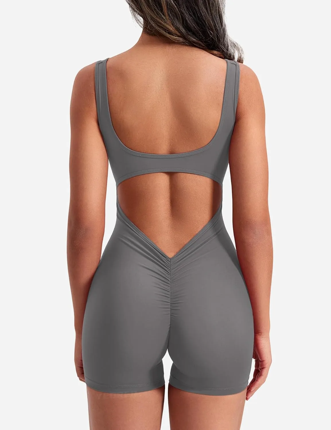 YEOREO One Piece Workout Jumpsuits for Women Backless Tummy Control Sleeveless Jumpsuits Lizvette V Back Scrunch Yoga Romper