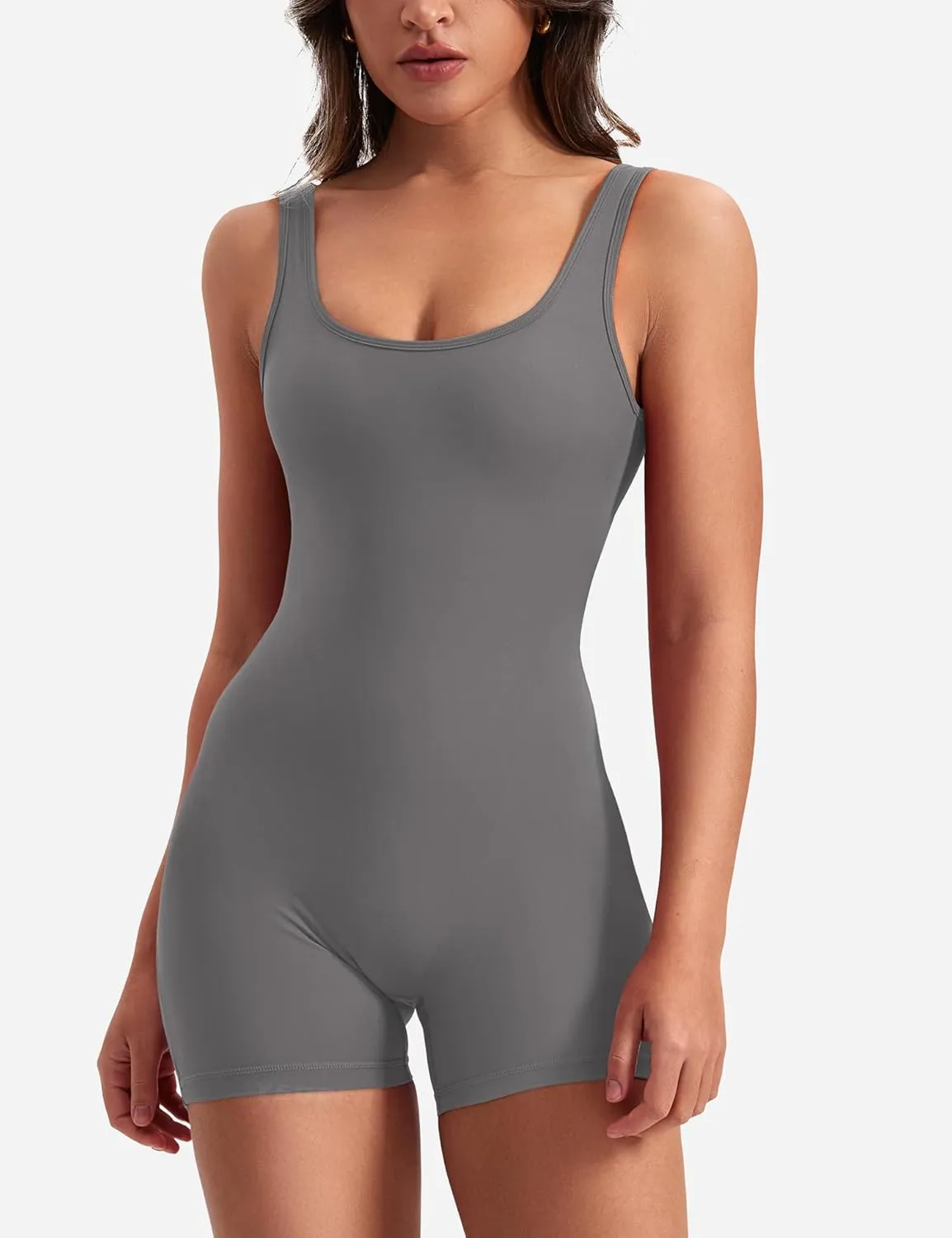YEOREO One Piece Workout Jumpsuits for Women Backless Tummy Control Sleeveless Jumpsuits Lizvette V Back Scrunch Yoga Romper