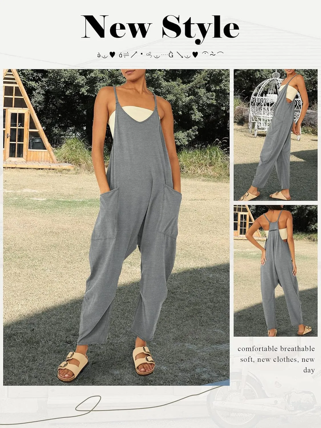 Ytfsrukp Womens Loose Casual V Neck Sleeveless Jumpsuits Adjustable Spaghetti Straps Harem Long Pants Overalls with Pockets
