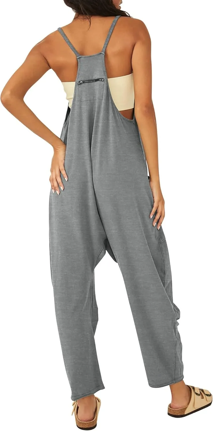 Ytfsrukp Womens Loose Casual V Neck Sleeveless Jumpsuits Adjustable Spaghetti Straps Harem Long Pants Overalls with Pockets
