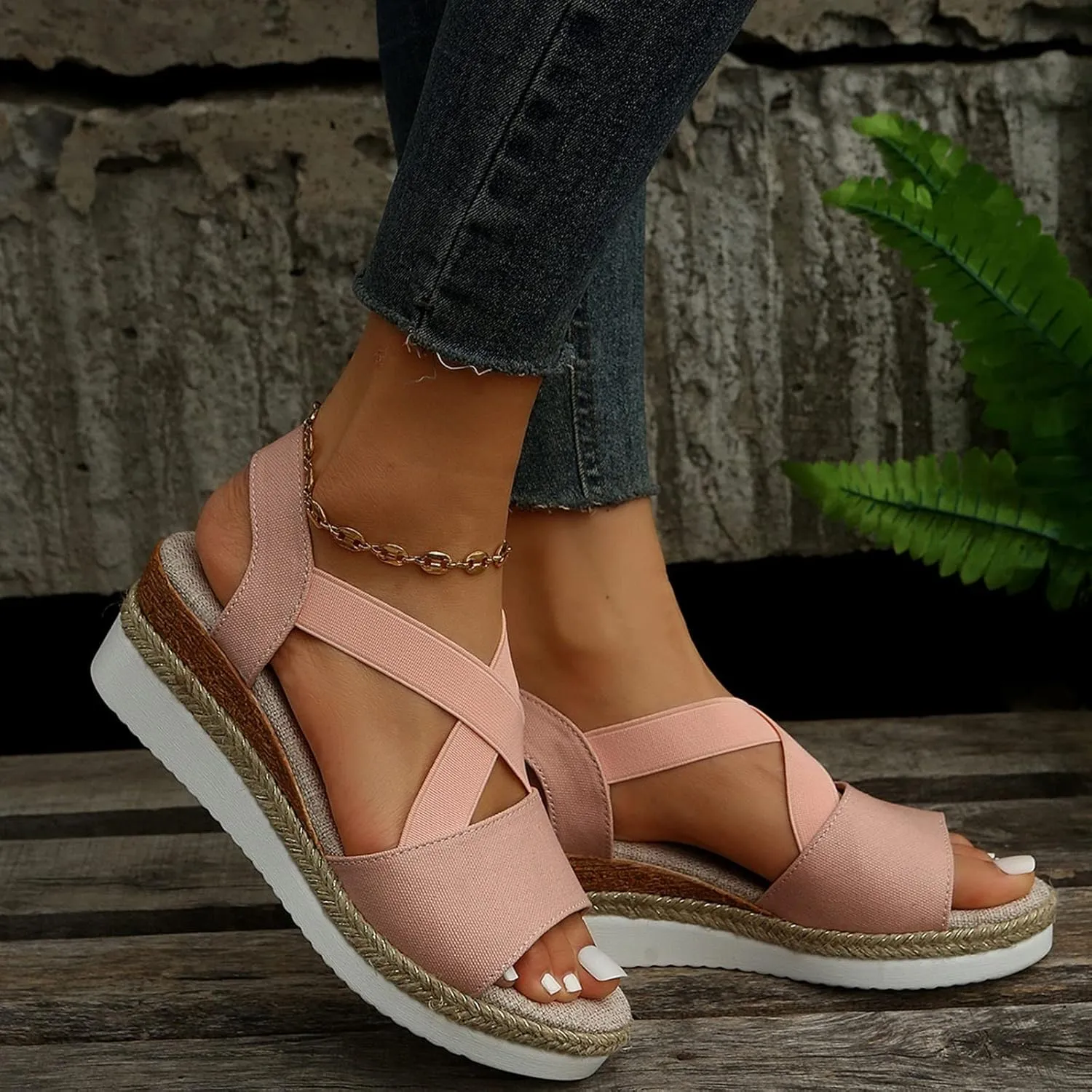 ZSpzx Orthopedic Wedge Sandals for Women Dressy Summer 2025 Platform Wedges Womens Espadrilles Open Toe Sandals Comfortable Dressy Ankle Strap Slip On Sandals Casual Walking Beach Shoes