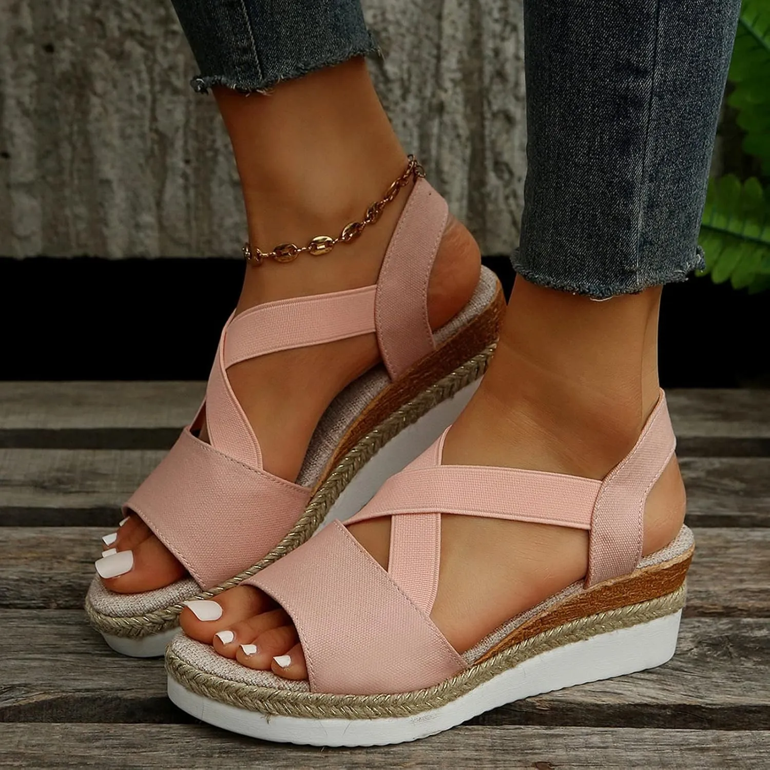 ZSpzx Orthopedic Wedge Sandals for Women Dressy Summer 2025 Platform Wedges Womens Espadrilles Open Toe Sandals Comfortable Dressy Ankle Strap Slip On Sandals Casual Walking Beach Shoes