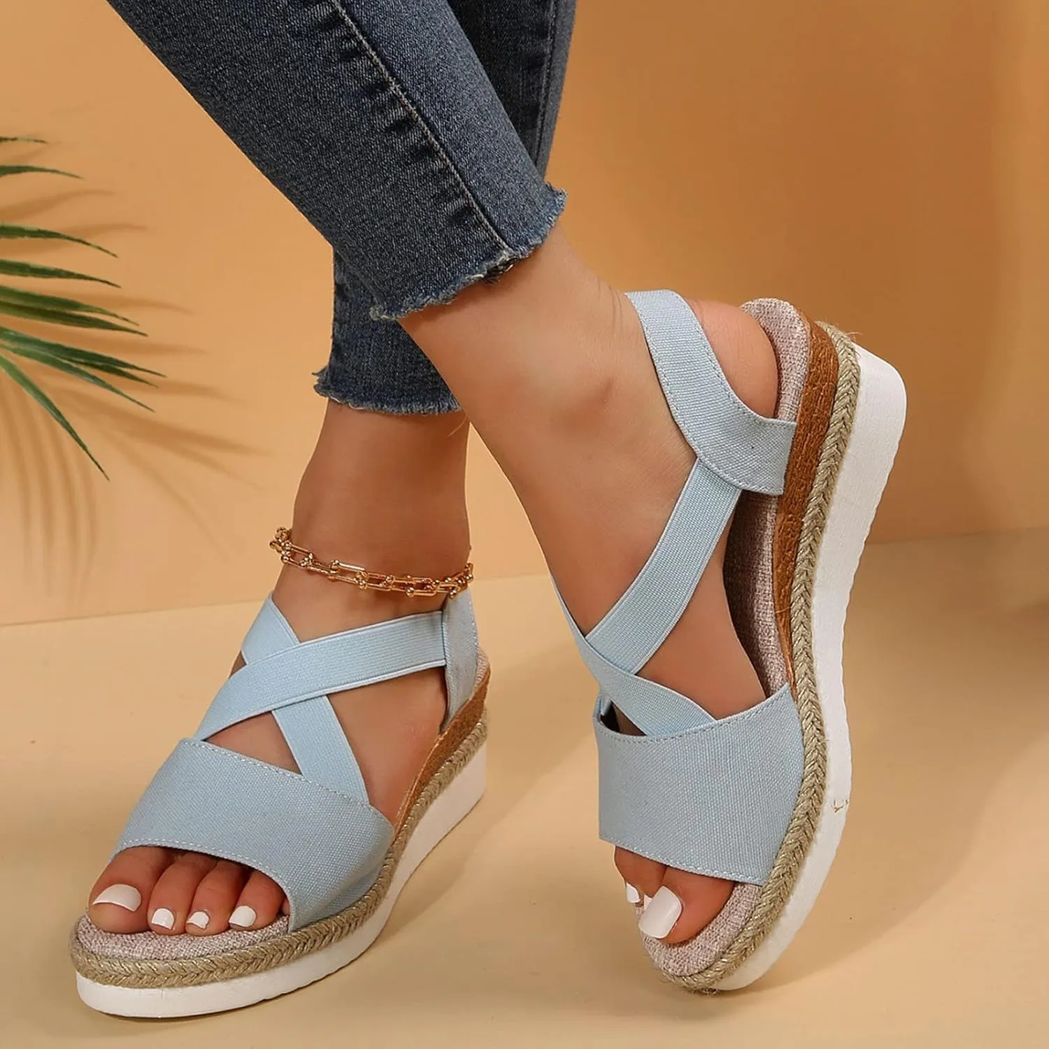 ZSpzx Orthopedic Wedge Sandals for Women Dressy Summer 2025 Platform Wedges Womens Espadrilles Open Toe Sandals Comfortable Dressy Ankle Strap Slip On Sandals Casual Walking Beach Shoes