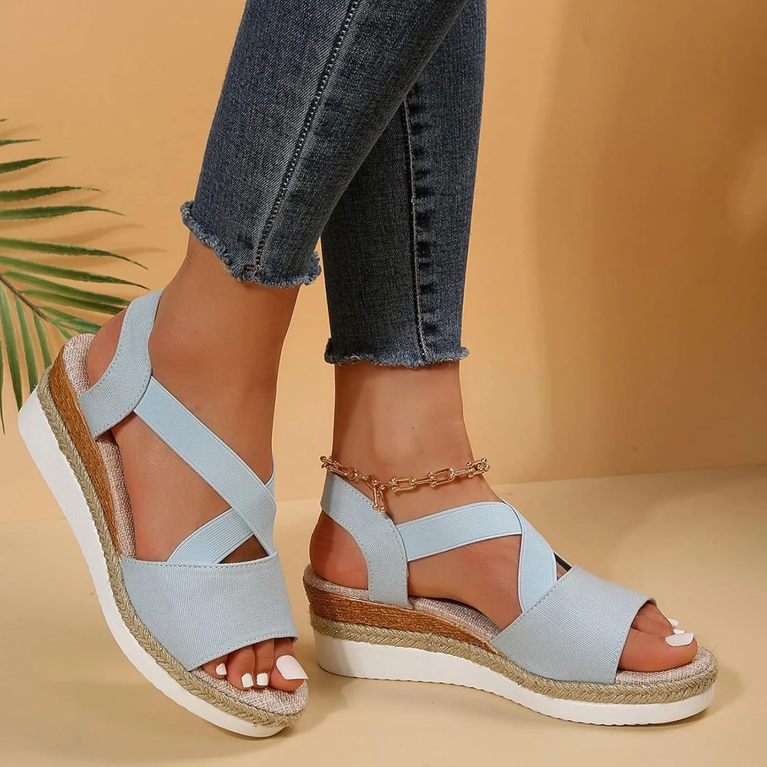 ZSpzx Orthopedic Wedge Sandals for Women Dressy Summer 2025 Platform Wedges Womens Espadrilles Open Toe Sandals Comfortable Dressy Ankle Strap Slip On Sandals Casual Walking Beach Shoes