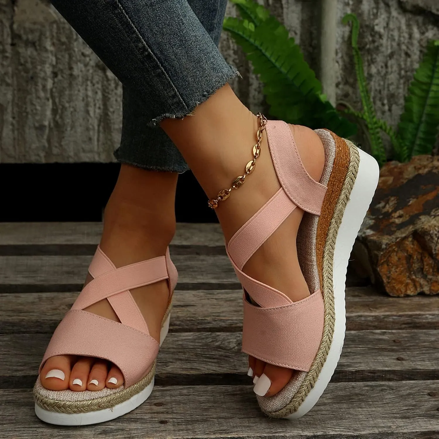 ZSpzx Orthopedic Wedge Sandals for Women Dressy Summer 2025 Platform Wedges Womens Espadrilles Open Toe Sandals Comfortable Dressy Ankle Strap Slip On Sandals Casual Walking Beach Shoes