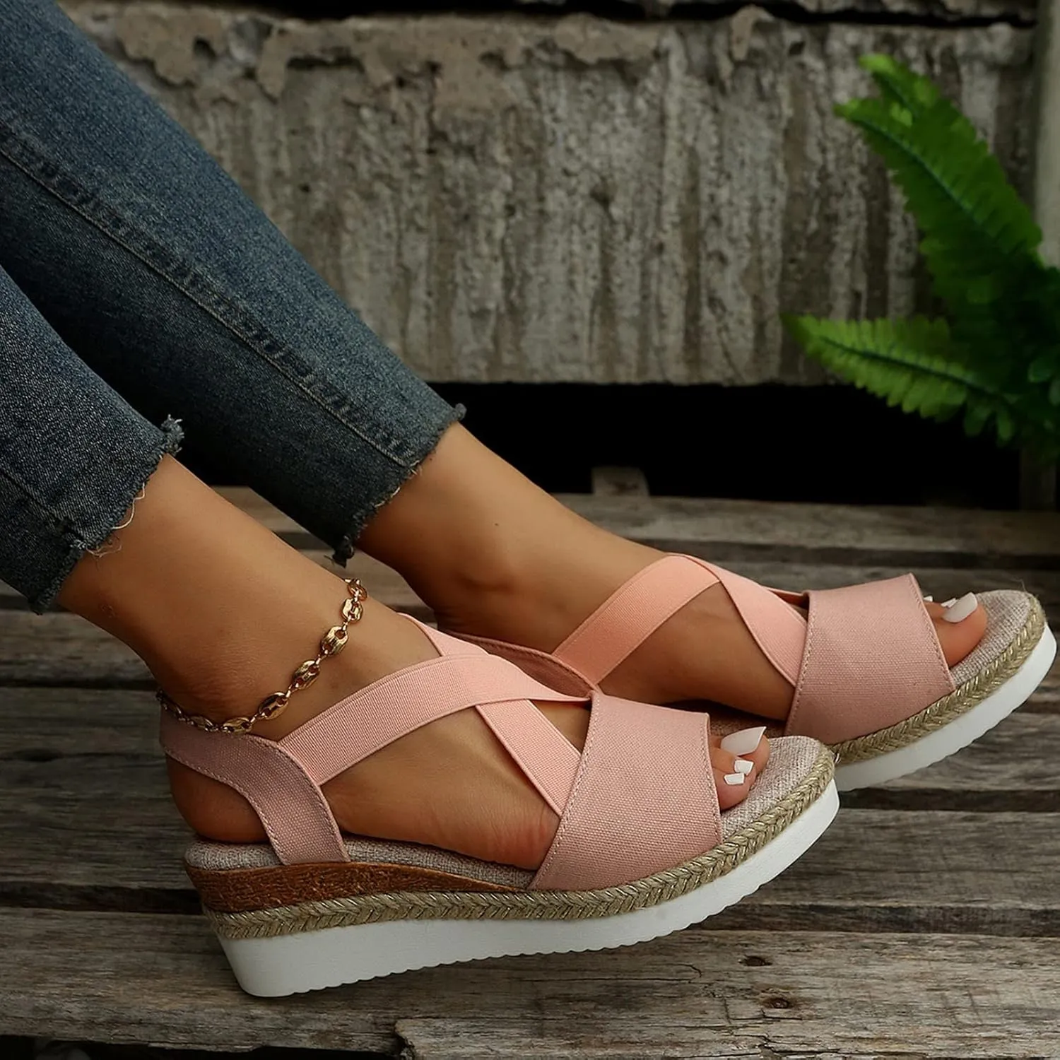 ZSpzx Orthopedic Wedge Sandals for Women Dressy Summer 2025 Platform Wedges Womens Espadrilles Open Toe Sandals Comfortable Dressy Ankle Strap Slip On Sandals Casual Walking Beach Shoes