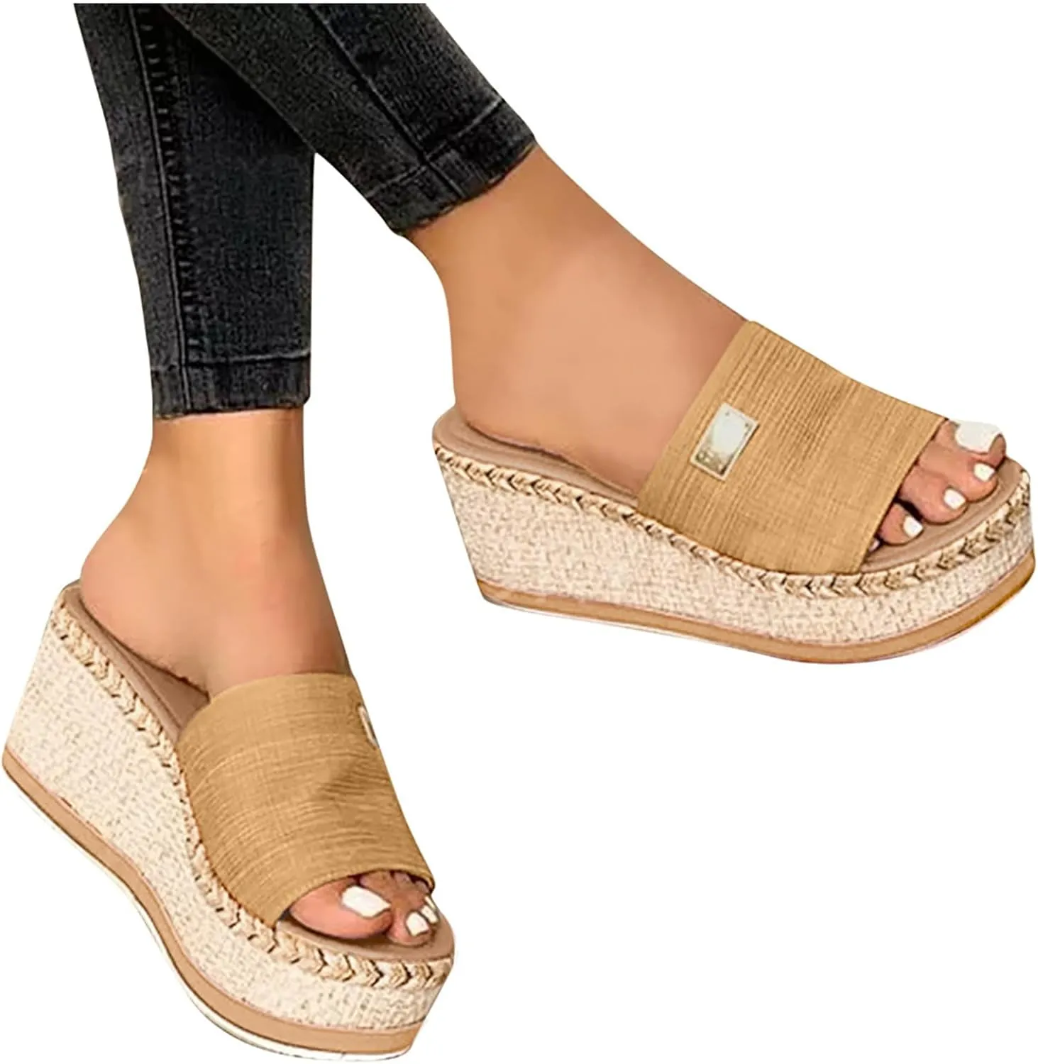 ZSpzx Orthopedic Wedge Sandals for Women Dressy Summer 2025 Women's Espadrilles Platform Sandals Comfortable Slip On Slides Open Toe Slides Boho Walking Shoes Beach Casual Outdoor Slippers