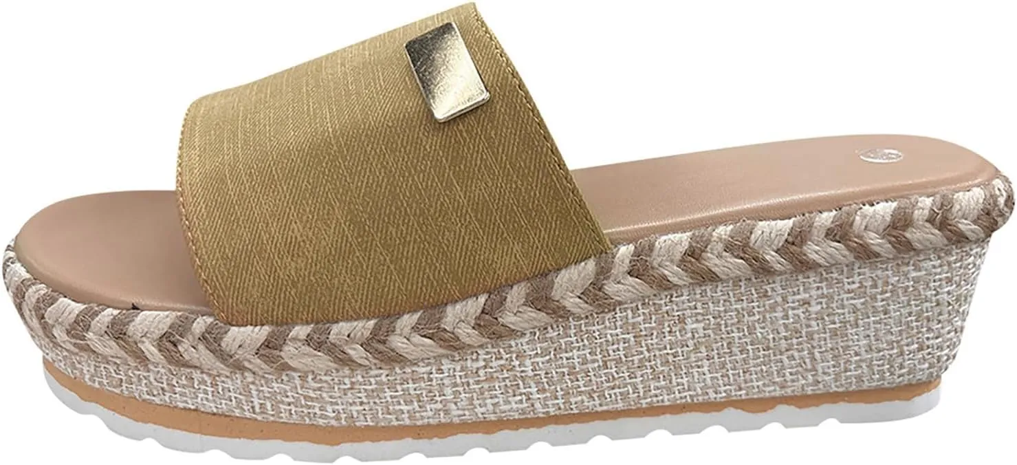 ZSpzx Orthopedic Wedge Sandals for Women Dressy Summer 2025 Women's Espadrilles Platform Sandals Comfortable Slip On Slides Open Toe Slides Boho Walking Shoes Beach Casual Outdoor Slippers