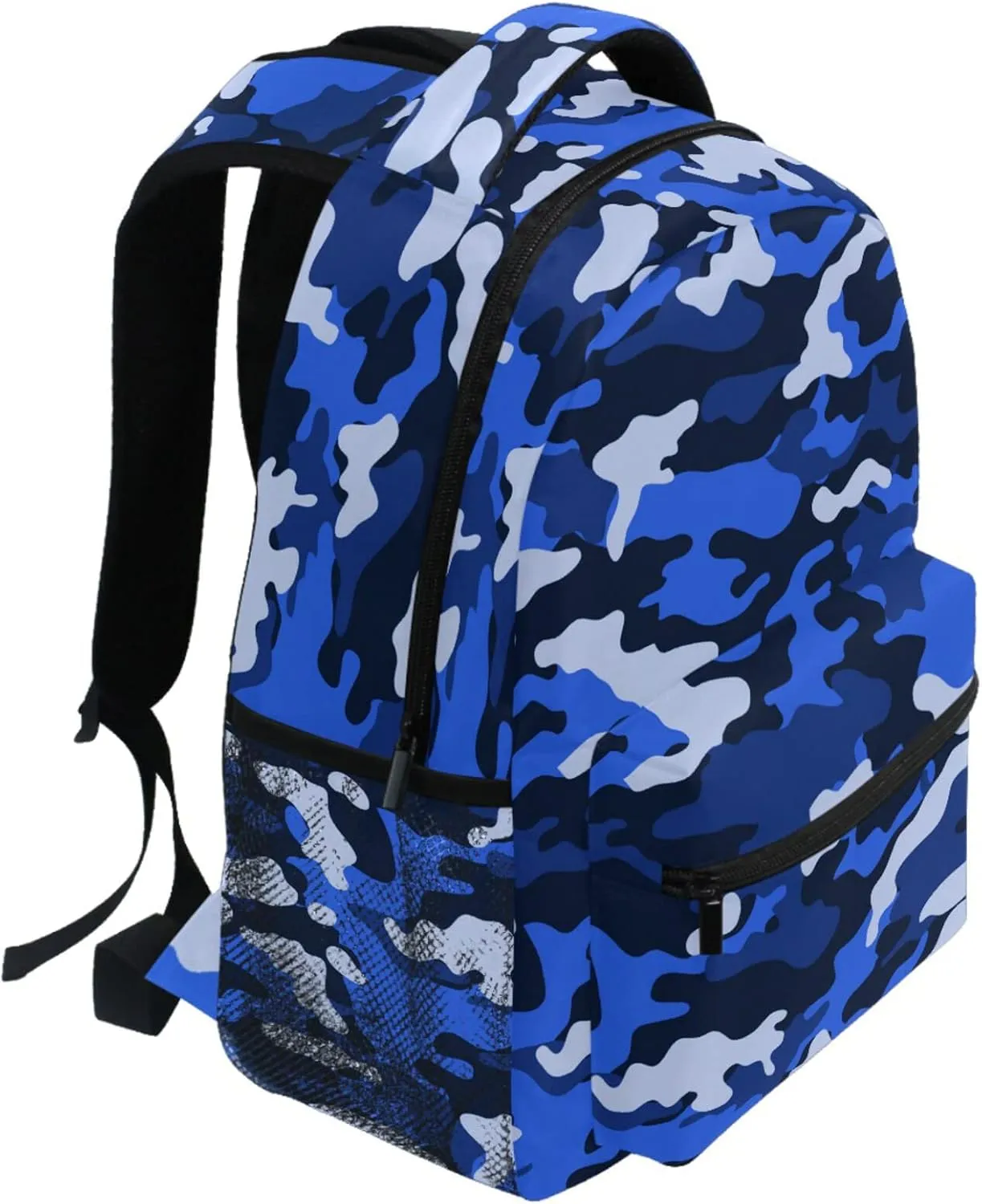 ZZKKO Camo Camouflage Blue School Backpacks Book Bag for Boys Girls Travel Hiking Camping Daypack Work Laptop Backpack